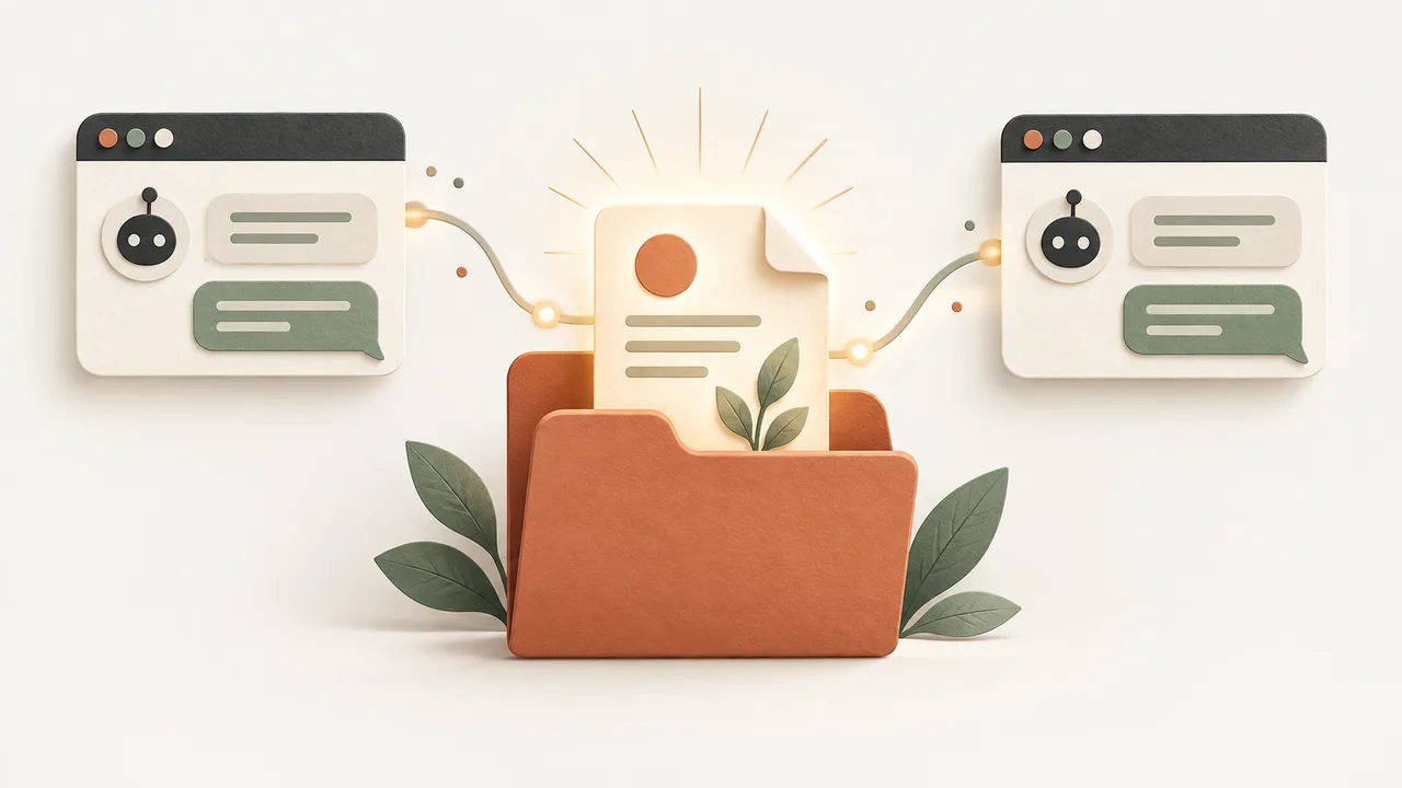 A persistent project document connects two separate AI chat sessions.